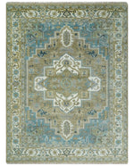 3x5 Antique Camel, Blue and Ivory Heriz Serapi Wool Rug