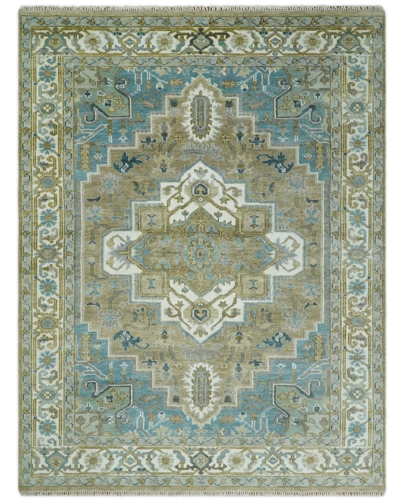 3x5 Antique Camel, Blue and Ivory Heriz Serapi Wool Rug