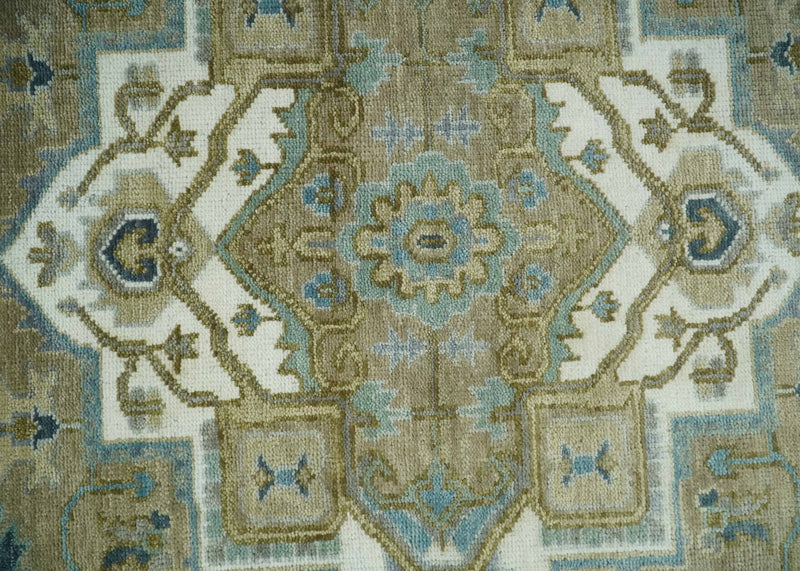 3x5 Antique Camel, Blue and Ivory Heriz Serapi Wool Rug
