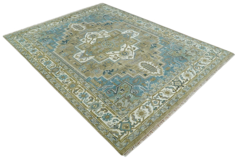 3x5 Antique Camel, Blue and Ivory Heriz Serapi Wool Rug