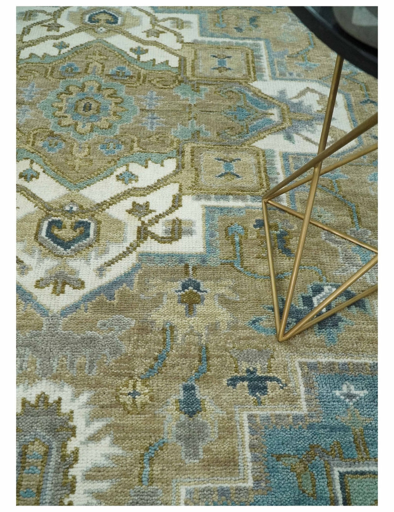 3x5 Antique Camel, Blue and Ivory Heriz Serapi Wool Rug