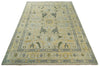 Antique 9x12 Hand Knotted Beige and Silver Traditional Persian Vintage Oushak Wool Rug | TRDCP705912