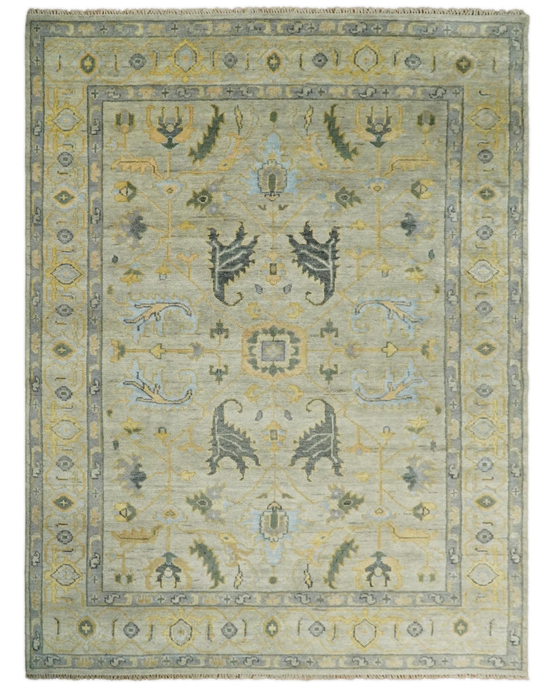 Antique 9x12 Hand Knotted Beige and Silver Traditional Persian Vintage Oushak Wool Rug | TRDCP705912