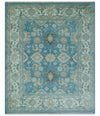 Antique  Blue and Ivory 8x10Traditional Persian Oushak Wool Rug | TRDCP1126810