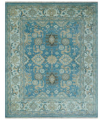 Antique  Blue and Ivory 8x10Traditional Persian Oushak Wool Rug | TRDCP1126810