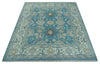 Antique  Blue and Ivory 8x10Traditional Persian Oushak Wool Rug | TRDCP1126810