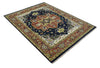 Blue and Rust Hand Knotted Traditional Vintage Style Heriz Serapi Multi Size Wool Area Rug