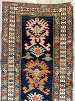 Antique Caucasian KarabakhSigned & Dated Wool on Wool Runner Rug 3 X 7