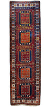 Antique circa 1920's Kurdish-Kazak Geometric Motifs Runner 3’8” x 12’3”