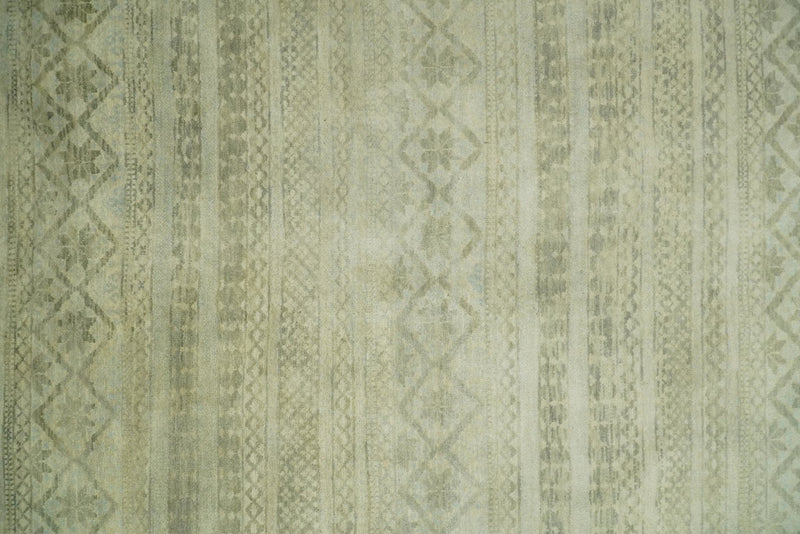 Antique faded 8x10 Vintage Oriental Traditional Olive and Beige Wool Area Rug | TRDCP547810