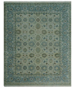 Antique Fine 8x10 Hand Knotted Beige and Blue Traditional Vintage Persian Wool Rug | TRDCP828810