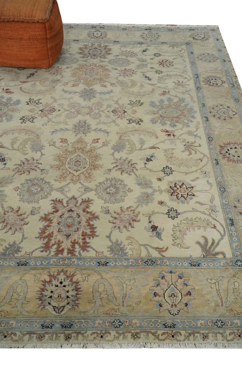 Antique Fine 8x10 Hand Knotted Ivory and Beige Traditional Vintage Persian Wool Rug | TRDCP717