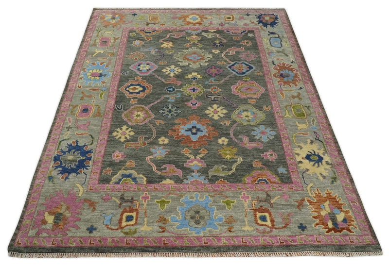Antique Gray and Pink 5x8, 6x9, 8x10, 9x12, 10x14 and 12x15 Wool Traditional Persian Silver Vibrant Colorful Hand knotted Oushak Area Rug | TRDCP787