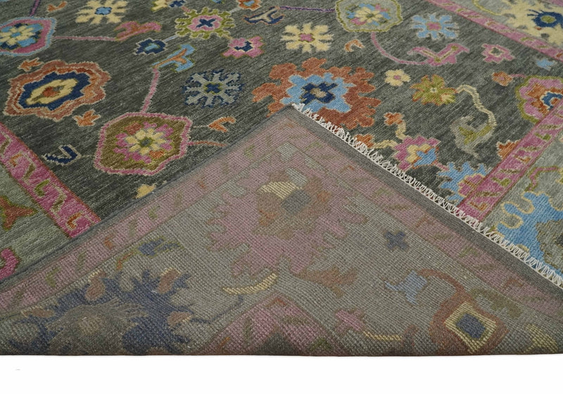 Antique Gray and Pink 5x8, 6x9, 8x10, 9x12, 10x14 and 12x15 Wool Traditional Persian Silver Vibrant Colorful Hand knotted Oushak Area Rug | TRDCP787