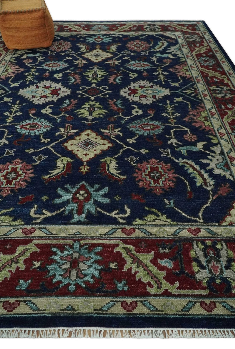 Antique Hand Knotted Blue, Beige and Rust Traditional Oriental Oushak Custom Made Wool Area Rug