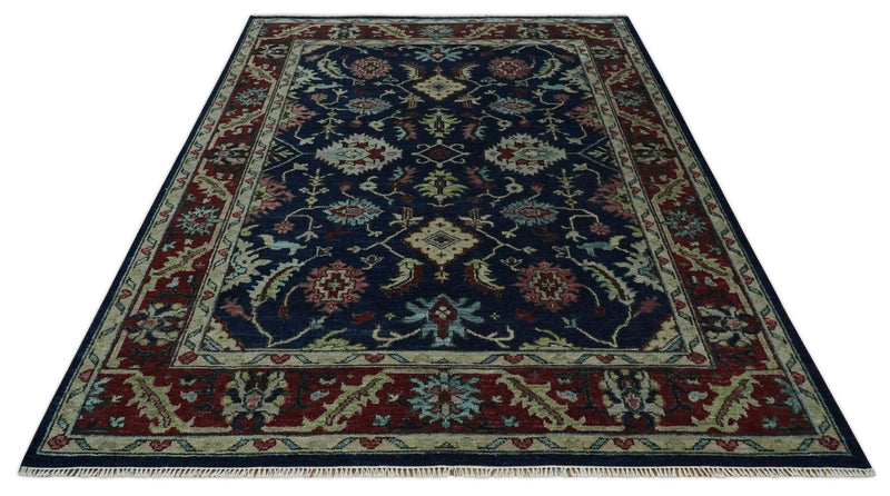 Antique Hand Knotted Blue, Beige and Rust Traditional Oriental Oushak Custom Made Wool Area Rug