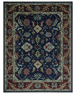 Antique Hand Knotted Blue, Beige and Rust Traditional Oriental Oushak Custom Made Wool Area Rug