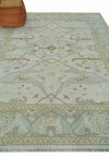 Antique Ivory, Silver and Beige Hand Knotted 8x10 Oriental Oushak Wool Area Rug, Living Room Rug | TRDCP1161810