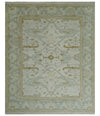 Antique Ivory, Silver and Beige Hand Knotted 8x10 Oriental Oushak Wool Area Rug, Living Room Rug | TRDCP1161810