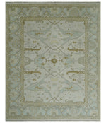 Antique Ivory, Silver and Beige Hand Knotted 8x10 Oriental Oushak Wool Area Rug, Living Room Rug | TRDCP1161810