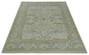 Antique Ivory, Silver and Beige Hand Knotted 8x10 Oriental Oushak Wool Area Rug, Living Room Rug | TRDCP1161810