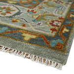 Antique Moss All Wool Traditional Persian Silver, Rust and Blue Hand knotted Oushak Area Rug | TRDCP718