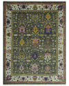 Hand Knotted Charcoal, Ivory and Green Traditional Oushak Custom Made Wool Area Rug