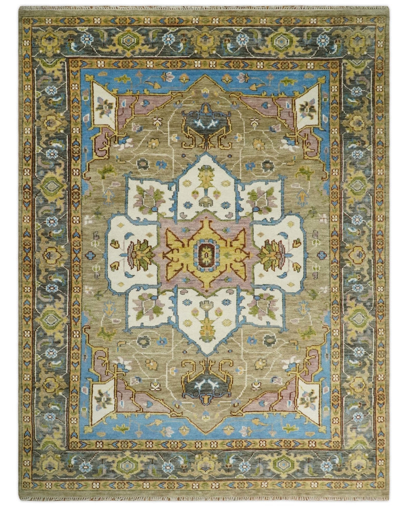 Antique Olive 9x12 Hand Knotted Ivory and Gold Traditional Persian Rug | TRDCP701912