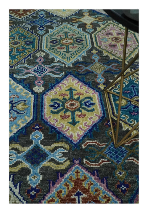 Antique look Charcoal, beige and Blue Hand knotted Traditional Oushak Custom Made wool Area Rug