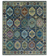 Antique look Charcoal, beige and Blue Hand knotted Traditional Oushak Custom Made wool Area Rug