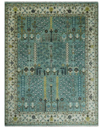 Hand Knotted Aqua Green and Ivory Traditional Turkish Vintage Style Multi Size Wool Area Rug