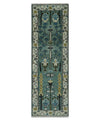 Hand Knotted Aqua Green and Ivory Traditional Turkish Vintage Style Multi Size Wool Area Rug