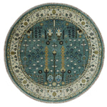 Hand Knotted Aqua Green and Ivory Traditional Turkish Vintage Style Multi Size Wool Area Rug