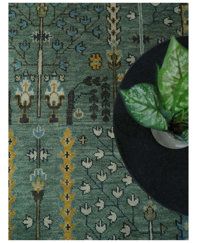 Hand Knotted Aqua Green and Ivory Traditional Turkish Vintage Style Multi Size Wool Area Rug