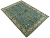 Hand Knotted Aqua Green and Ivory Traditional Turkish Vintage Style Multi Size Wool Area Rug