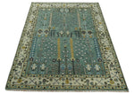 Hand Knotted Aqua Green and Ivory Traditional Turkish Vintage Style Multi Size Wool Area Rug