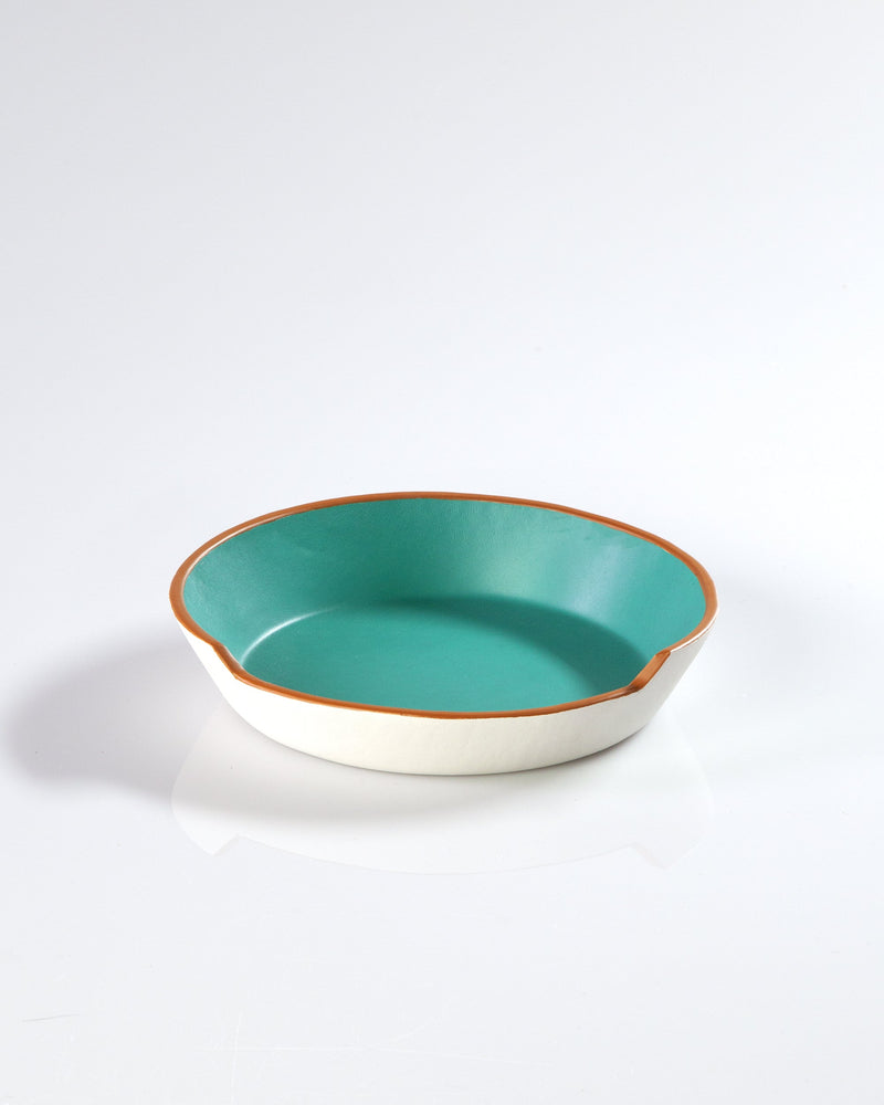 Aqua and White Painted Leather Bowl