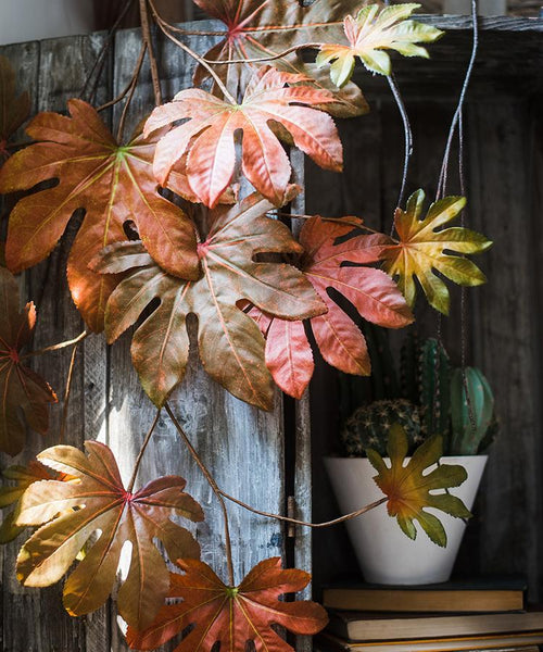 Artificial Fatsia Leaf in Autumn Red 32" Tall Faux