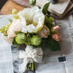 Artificial Silk Flower Bouquet Champagne Rose 12" Tall