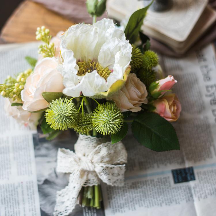 Artificial Silk Flower Bouquet Champagne Rose 12" Tall
