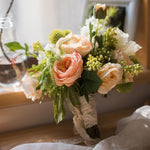 Artificial Silk Flower Bouquet Champagne Rose 12" Tall