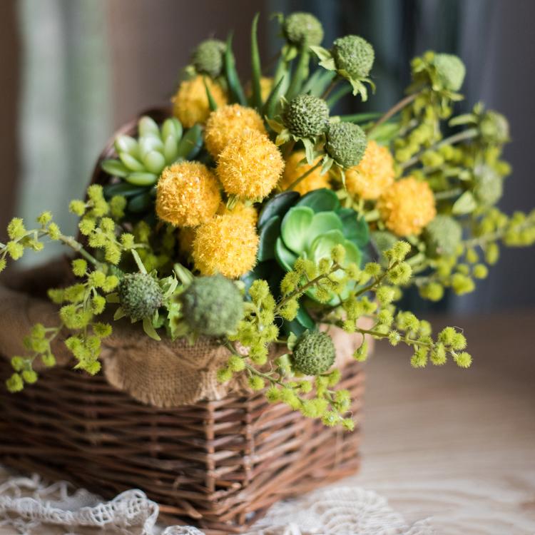 Artificial Silk Flower Bouquet Yellow Spring 13" Tall