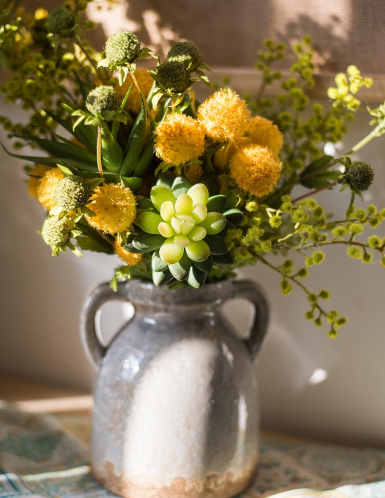 Artificial Silk Flower Bouquet Yellow Spring 13" Tall
