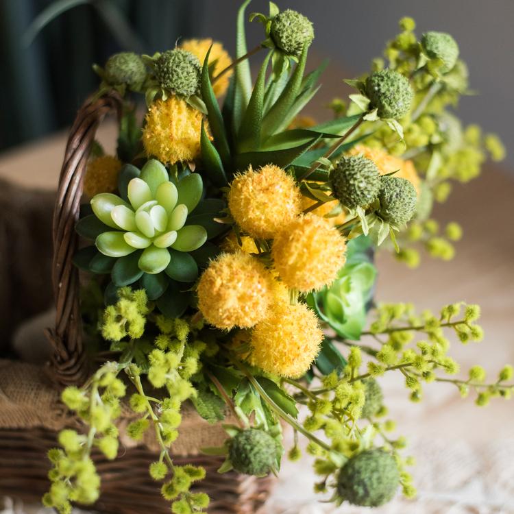 Artificial Silk Flower Bouquet Yellow Spring 13" Tall