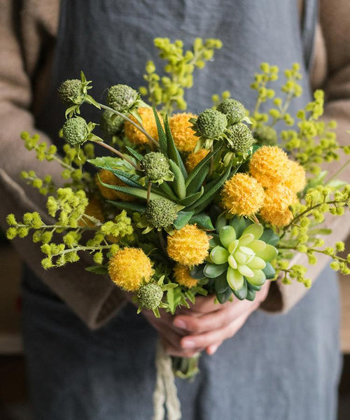 Artificial Silk Flower Bouquet Yellow Spring 13" Tall