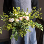 Artificial Flower Bouquet Greenery White Rose Bouquet 13" Tall