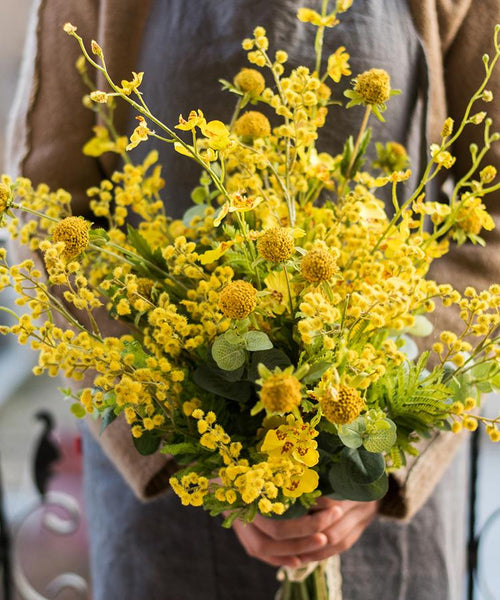 Artificial Silk Flower Bouquet Yellow Flower Garden 21" Tall