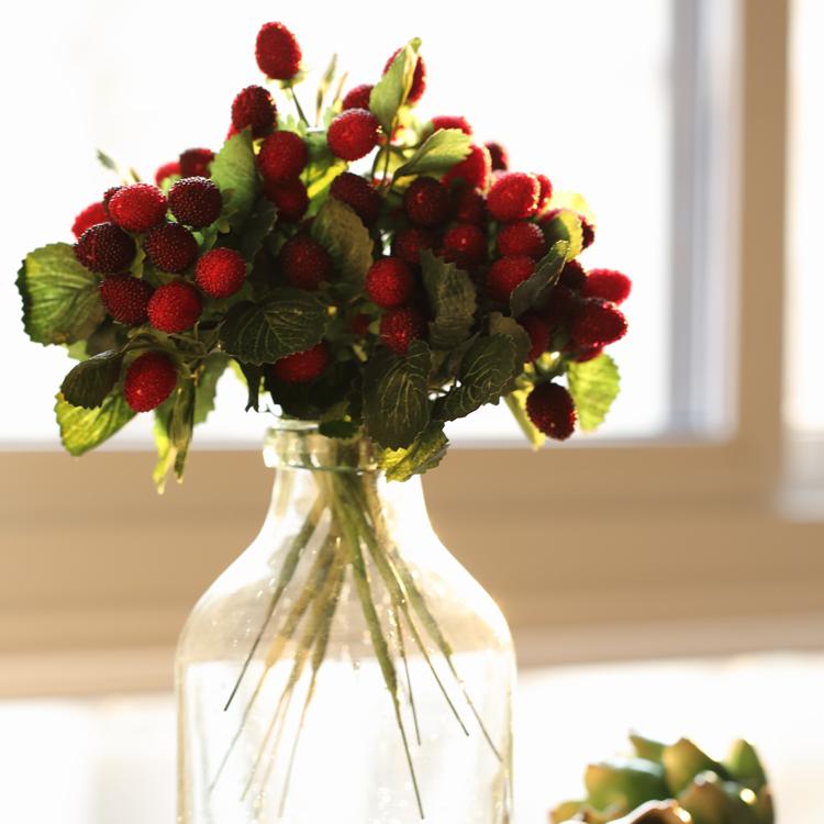 Artificial Fruit Faux Raspberry Fruit Stem Set 10" Tall