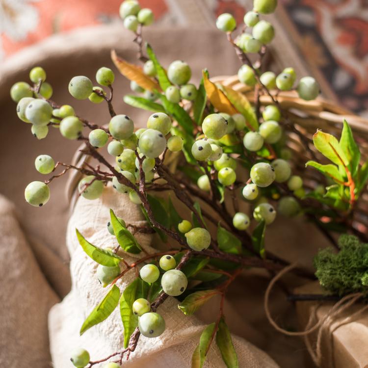 Artificial Fruit Green Berry Leaf Stem 18" Tall Silk Plant