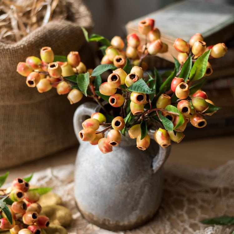 Artificial Fruit Loquat Stem Orange Yellow 15" Tall Silk Plant
